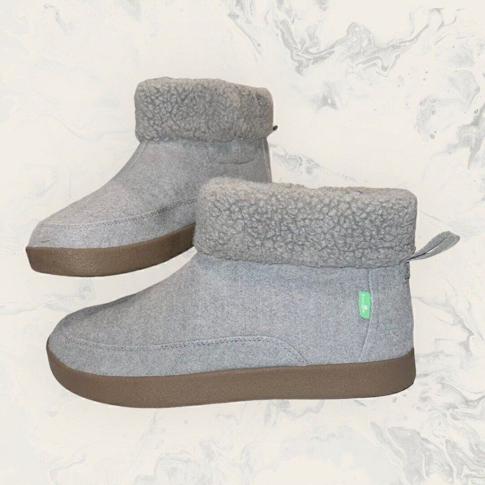 Snauk Roll Top Bootie Faux Fur Soft Stretch Gray Ankle Boots Women’s Size 9
